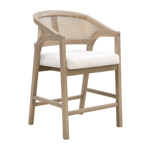 English Elm Wooden Rubberwood Counter Stools with Woven Rattan Back Mid Century Set of Two Light Ash N771P257313A