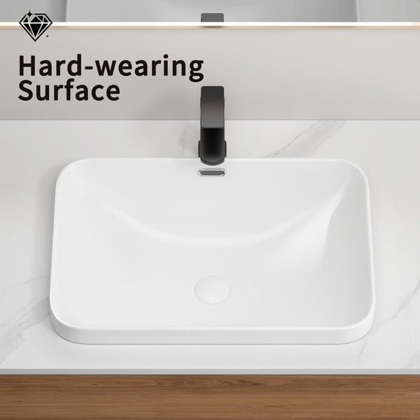 English Elm Ceramic Undermount Vanity Sink Glazed Porcelain Basin with Clean Flush Countertop Fit W3402P406915