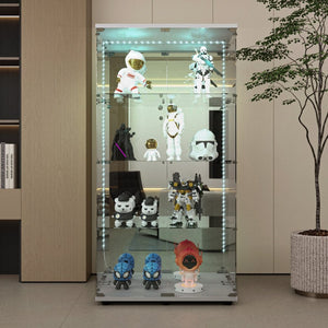 English Elm Tempered Glass Display Cabinet With Bluetooth Led Light, Locking Door, Mirrored Back – Stylish Storage! W3155S00016-GIGA