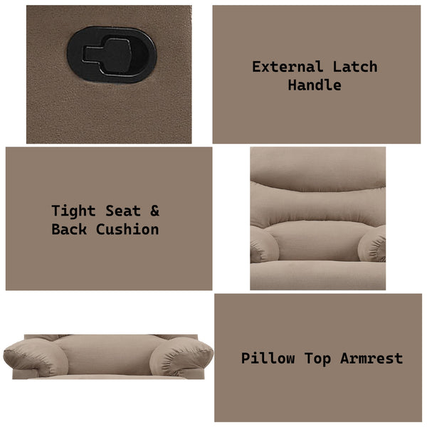 English Elm Arcadia Plush Microfiber Motion Recliner with Pillow-Top Arms, Smooth Latch Mechanism for Relaxation Light Brown 32 L x 31 W x 27 H B2726P256679