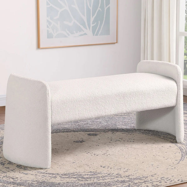 English Elm Velvet Bouclé Upholstered Accent Bench with Padded Foam Seat, Rounded Arm Supports in Ivory Elegance B016P381263