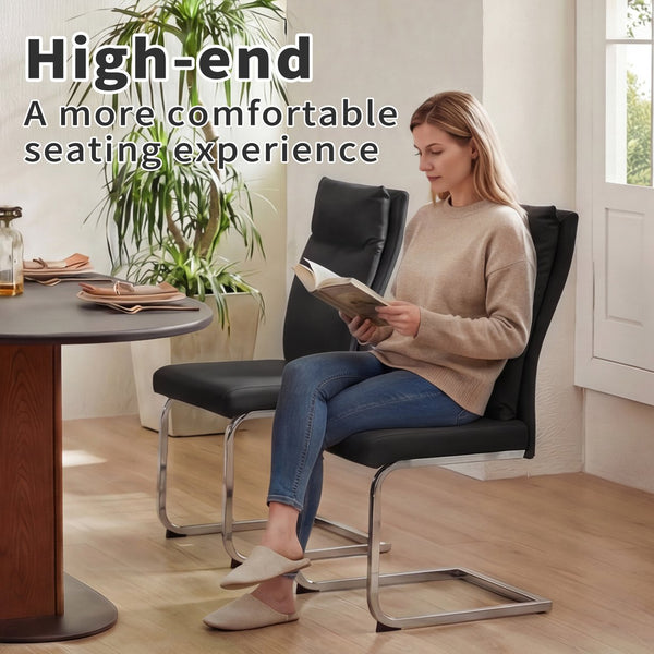 English Elm Dining Chair Set of 2 Faux Leather Chrome Base Ergonomic Contemporary Kitchen Seating Black W3851P453162
