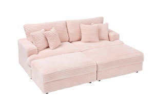 English Elm 88.58" Corduroy Three Seater Sofa with Four Toss Pillows for Modern Living Rooms W3356P312627
