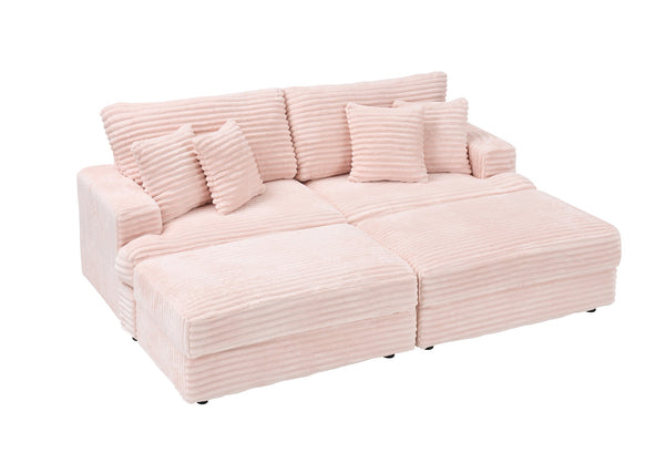 English Elm 88.58" Corduroy Three Seater Sofa with Four Toss Pillows for Modern Living Rooms W3356P312627