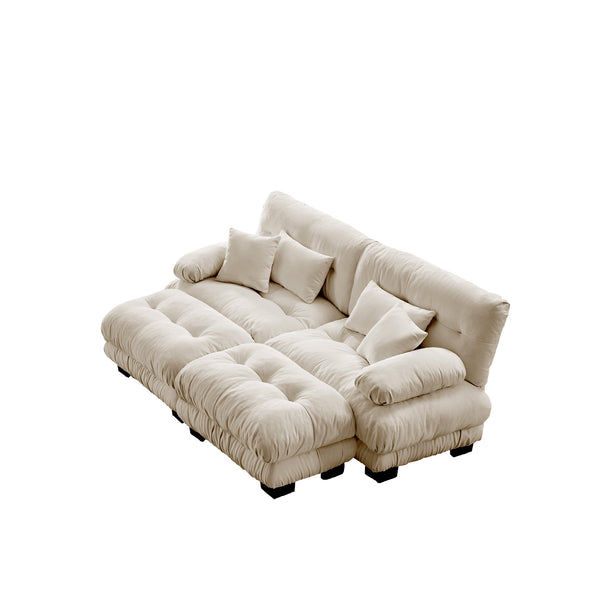 English Elm Cloud 2-Seater Sleeper Sofa In Light Coffee Chenille – Plush Comfort With Pillows & Ottomans Included! W714S01027