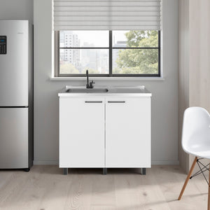 English Elm Fm Furniture Napoleon White Kitchen Set with Dishwasher Bay and Upper Cabinet Storage B128S00252