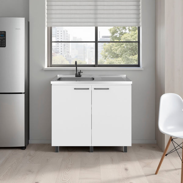 English Elm Fm Furniture Napoleon White Kitchen Set with Dishwasher Bay and Upper Cabinet Storage B128S00252