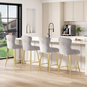 English Elm Bar Stools Set Of 2 - Luxurious Gray Velvet Wingback Chairs With Nailhead Trim For Modern Spaces T3623P363073