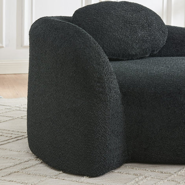 English Elm Modern Oval Boucle Lounge Chair Sculptural Integrated Armrest for Bedroom Living Room Black W487P456130