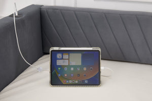 English Elm Twin Velvet Upholstered Daybed with Trundle, V-Pattern Backrest, USB Port, Side Pockets, Sturdy Design Grey W1361S00040