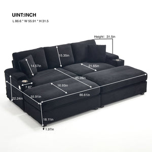 English Elm combination Modular Corduroy Sectional with Usb Charging Deep Foam Seats Black W2120S00012