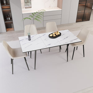 English Elm 47"-63" Extendable Mdf Dining Table Set For 2-6, Chic Beige Chairs, Modern Style, Space-Saving Design W2189S00205