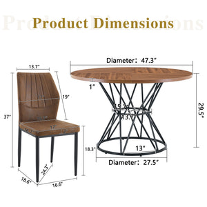 English Elm Table and Chair Set Walnut Round Dining with Hourglass Base Four Fabric Seats W1151S04859