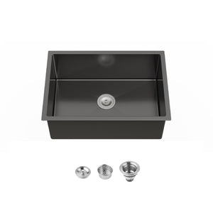 English Elm Stainless Steel Handmade Undermount Kitchen Sink Matte Black Single Bowl Deep Basin T3177P370632