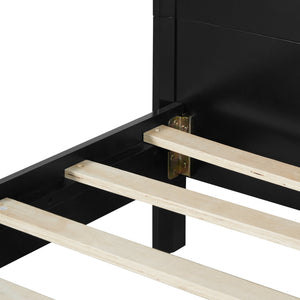 English Elm Pine Solid Wood King Bed Matte Finish Platform Frame Tall Headboard No Box Spring Black N770PK291028B