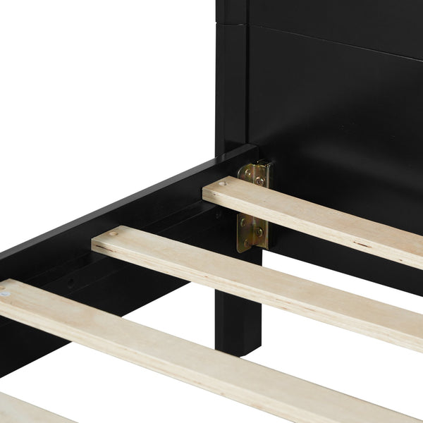 English Elm Pine Solid Wood King Bed Matte Finish Platform Frame Tall Headboard No Box Spring Black N770PK291028B