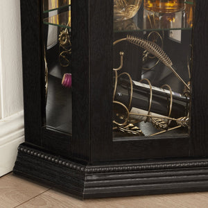 English Elm Lighted Corner Curio Cabinet - Elegant Display With Adjustable Shelves & Ambient Lighting - Black W1758P300129