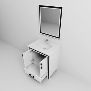 English Elm White Bath Vanity 30" W x 22" D with Cultured Marble Top, Chrome Faucet & 28" Mirror, Scratch‑Resistant B2731S01354