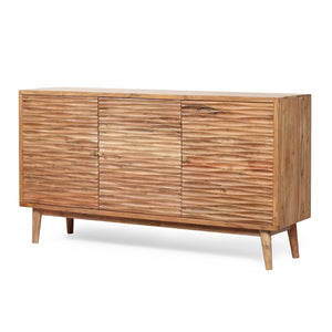 English Elm Christopher Knight Home® - SIDEBOARD Handcrafted 3-Door Natural Acacia Wood Boho Side Cabinet with Carved Texture & Storage 68732.00
