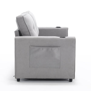 English Elm {VIDEO 3-in-1 Upholstered Futon Sofa Bed Convertible Loveseat with Tufted Back, Cup Holders & Side Pockets Light Gray W2325P183182