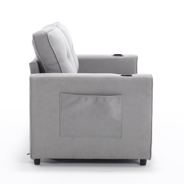 English Elm {VIDEO 3-in-1 Upholstered Futon Sofa Bed Convertible Loveseat with Tufted Back, Cup Holders & Side Pockets Light Gray W2325P183182