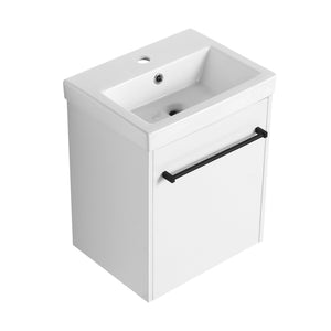 English Elm 18'' Floating Wall-Mounted Bathroom Vanity with Ceramic Sink, Soft-Close Door & Space-Saving Design Glossy White W999P236348