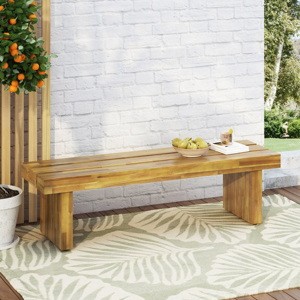 English Elm Christopher Knight Home® - NAHANNI Bench - Natural Acacia Wood Rustic Outdoor Slat Design, Durable 57" Wide Seating Charm 65663.00