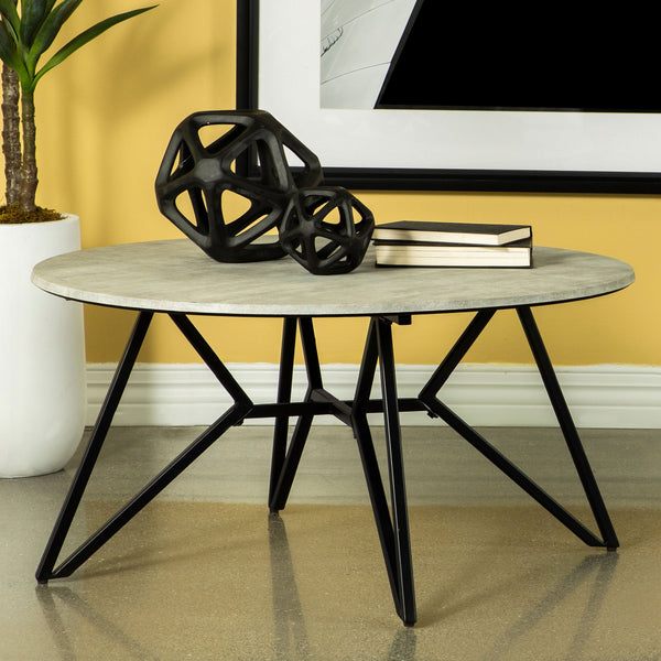 English Elm Travis Cement & Gunmetal Round Top Coffee Table — Industrial Minimalist 36" Modern Accent Table B062P333449