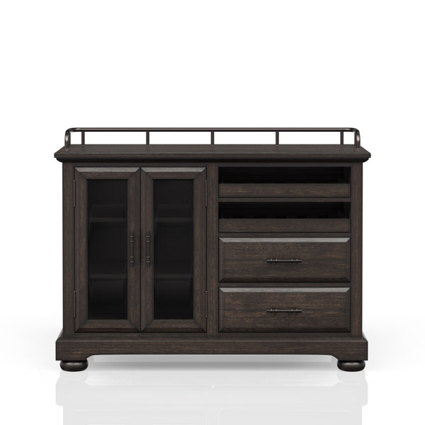 English Elm Deep Coffee Sever Solid Wood & MDF Server Cabinet with Glass Doors, Metal Accents, 2 Shelves, 2 Drawers, Coffee Finish B2699P208297
