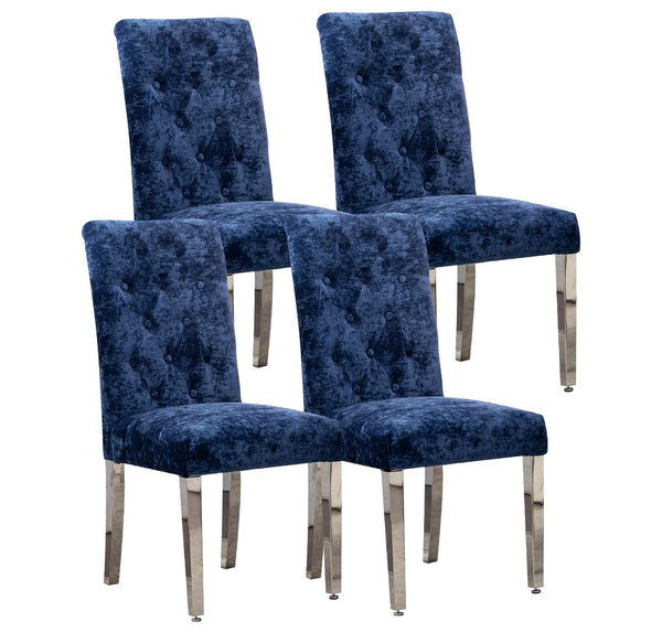 English Elm Set of 2 Modern Dining Chairs Plush Chenille Upholstery with Button-Tufting, S-Springs & Stainless Steel Legs Blue D772095825