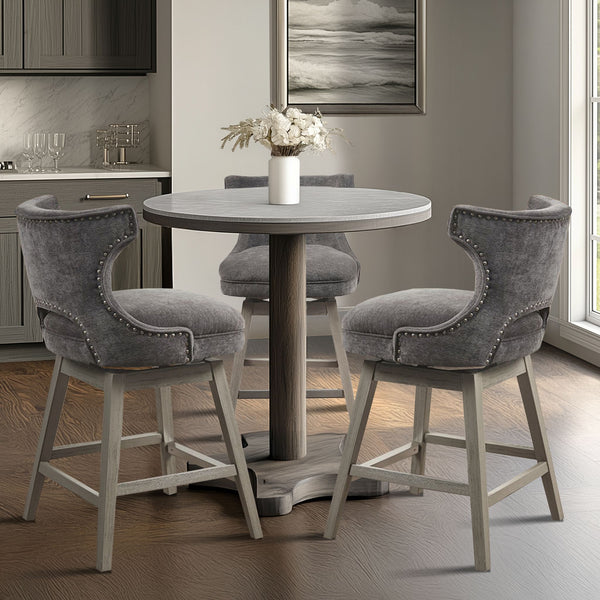 JLA Home Madison Park - 25.75" Emmett Swivel Counter Stool — Charcoal Upholstery, Light Grey Wood Legs, Pewter Nailhead Trim MP104-1119