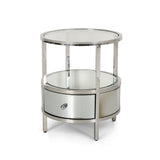 Christopher Knight Home® - Noble House - Beeching Modern Round End Table with Tempered Glass Drawers and Stainless Steel Frame