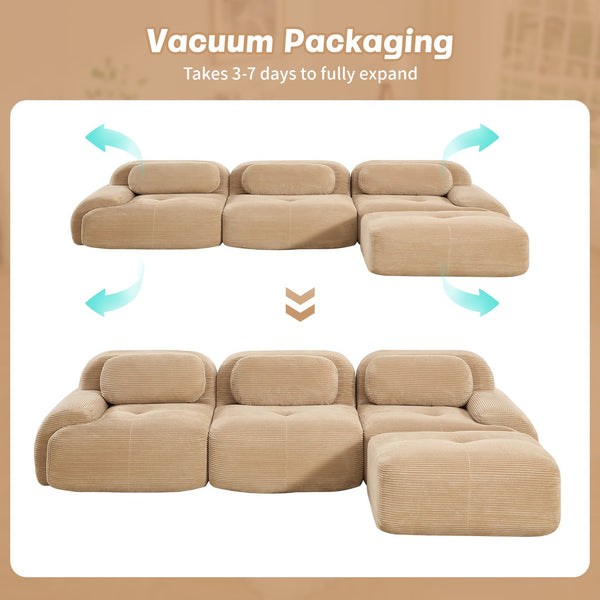 English Elm L-shaped Modular Corduroy Sectional Sofa Ergonomic Low Profile Living Room Seating Camel W714S01240