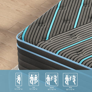 English Elm Twin Hybrid Mattress 10 Inch Pocketed Coil Memory Foam Medium Firm Sleep Support Black+Blue W2889P423130