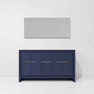 English Elm Navy Blue Double Bath Vanity With White Quartz Top, 55 In. Mirror, Ample Storage & Soft-Close Doors B2731S01494