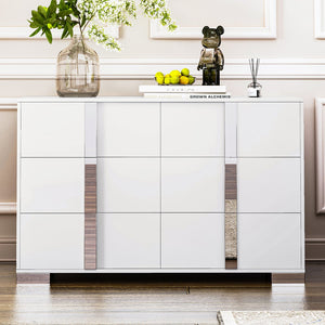 English Elm Elegant Mirrored Modern Dresser with 6 Drawers, White MDF & Metal Frame, Space-Saving Stylish Storage Solution WF319354AAK