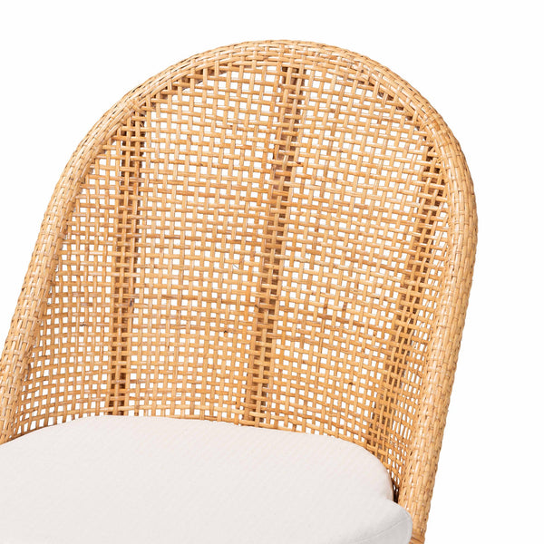 English Elm Bohemian Hand-woven Rattan Wingback Dining Chair with Honey Finish and Cushioned Seat B2750P467799