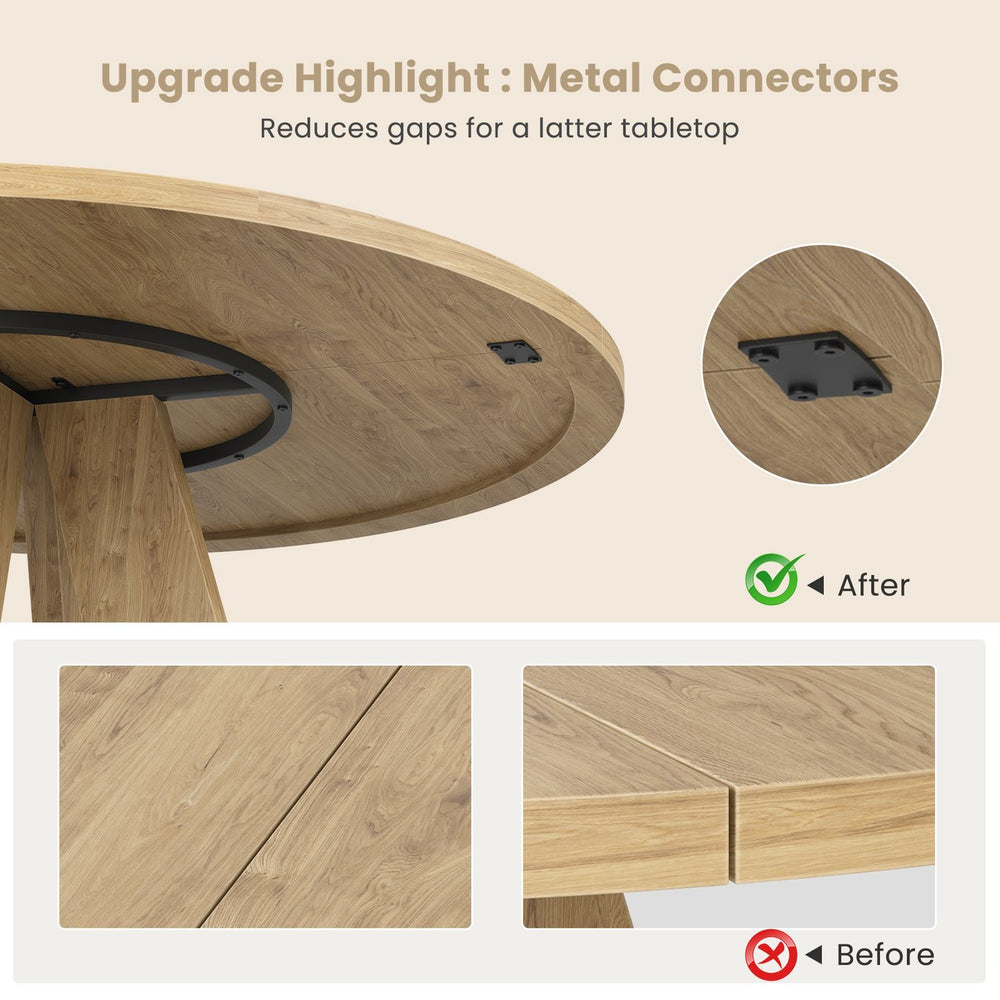 English Elm 47" Round Wood Dining Table Seats Six with Industrial Metal Base for Modern Homes Natural T3623P433914