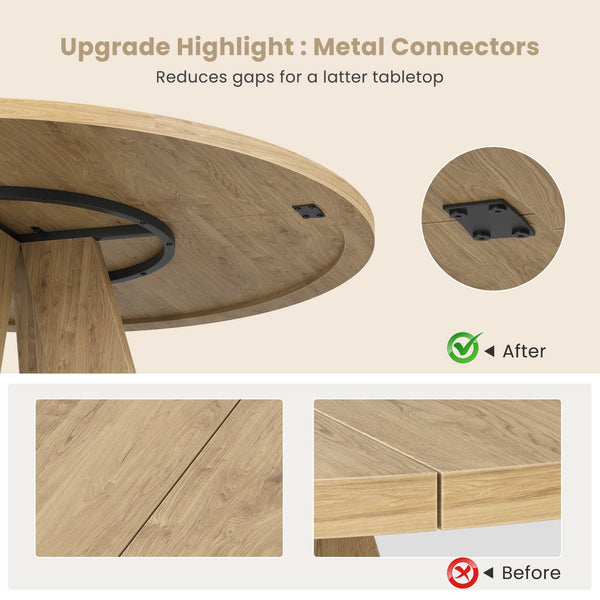 English Elm 47" Round Wood Dining Table Seats Six with Industrial Metal Base for Modern Homes Natural T3623P433914