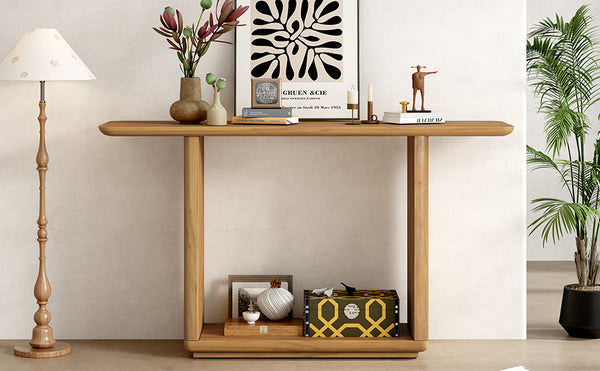 English Elm Mirod Acacia Veneer Console Table with U-base and Curved Edges for Entryway Natural N760P237958N