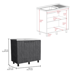English Elm Napoles Utility Sink Cabinet Stainless Steel Top Smokey Oak Laundry Storage B200S00402