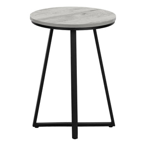 English Elm Accent Table - Modern Grey Laminate Round End Table With Black Metal Base For Stylish Spaces B2710P218976