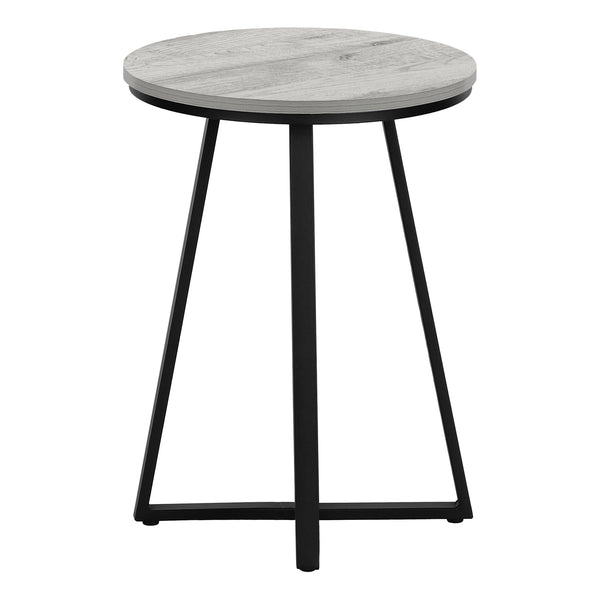 English Elm Accent Table - Modern Grey Laminate Round End Table With Black Metal Base For Stylish Spaces B2710P218976