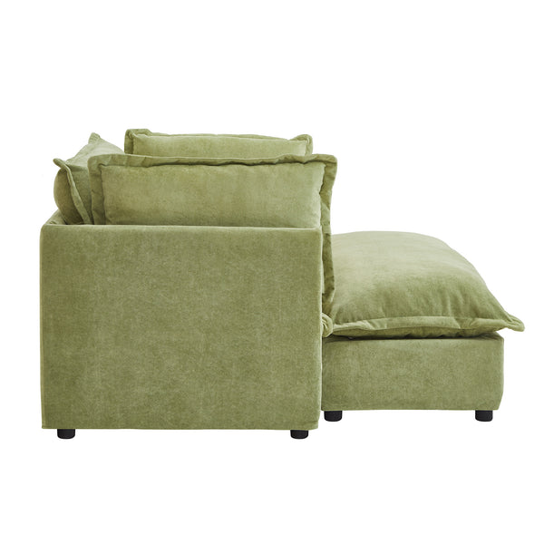 English Elm Modern Chenille Accent Chair with Ottoman Plush Wide Seat Curved Arms for Bedroom Green N719P428439F