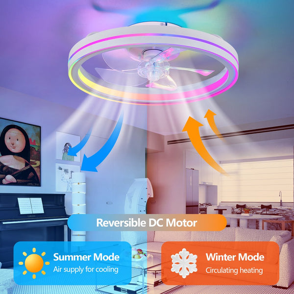 English Elm Rgb Flush Mount Fandelier Smart App Led Ceiling Fan for Low Profile Bedrooms White W1340P461529