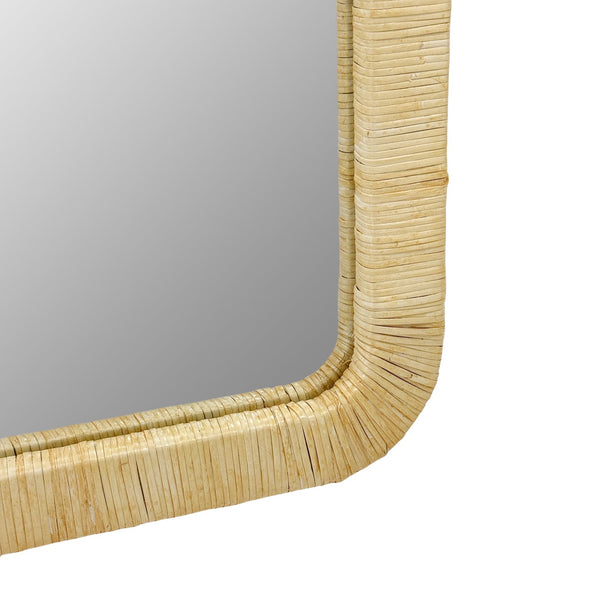 English Elm 39.00x26.00x1.20" Handwoven Rattan Arched Wall Mirror Bohemian Organic Accent B035P437551