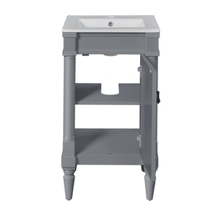 English Elm 18-Inch Modern Bathroom Vanity with Sink Compact Retro Design Durable MDF & Solid Wood Legs Storage-Friendly Gray N710P257401E