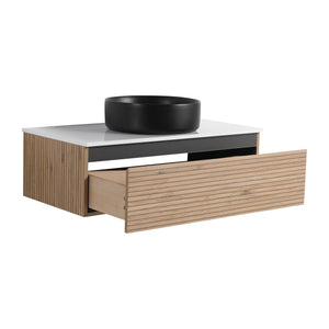 English Elm 36'' Floating Wall Mounted Vanity with Art Ceramic Vessel Sink and Soft Close Drawer W999S00363