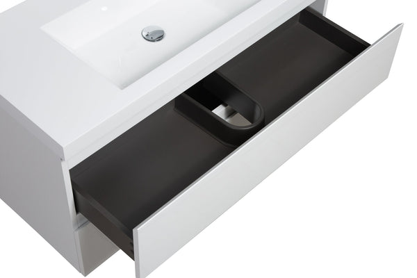 English Elm 36" Floating Bathroom Vanity Glossy White Wall Mount Soft Close Resin Basin W1573S00078