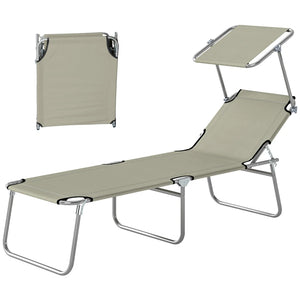 English Elm Portable Folding Outdoor Chaise Lounge with Sun Awning Oxford Cloth Steel Frame T3971P476847